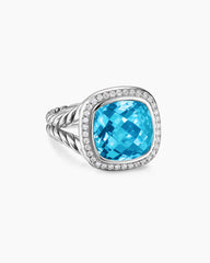 Albion® Ring in Sterling Silver with Blue Topaz and Diamonds, 11mm