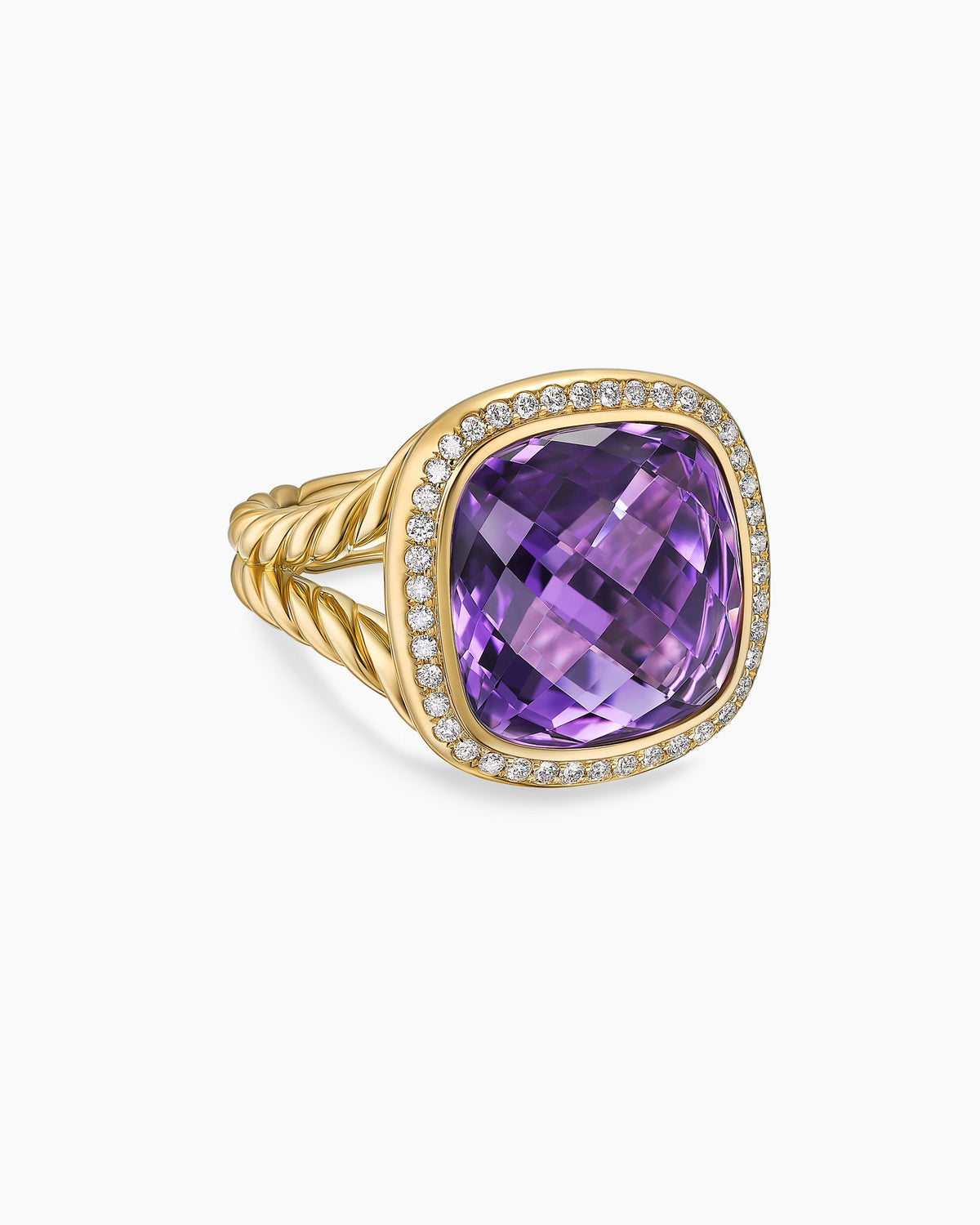 Albion® Ring in 18K Yellow Gold with Amethyst and Diamonds, 15mm