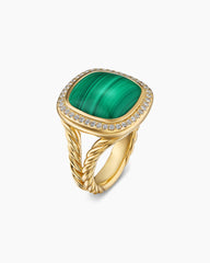 Albion® Ring in 18K Yellow Gold with Malachite and Diamonds, 15mm