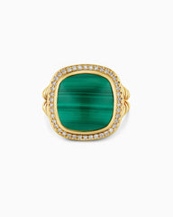 Albion® Ring in 18K Yellow Gold with Malachite and Diamonds, 15mm