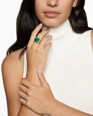 Albion® Ring in 18K Yellow Gold with Malachite and Diamonds, 15mm