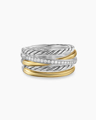 Crossover Five Row Ring in Sterling Silver with 18K Yellow Gold and Diamonds, 11mm