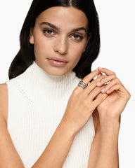 Crossover Seven Row Ring in Sterling Silver with 18K Yellow Gold and Diamonds, 16mm