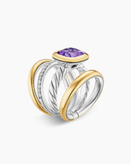 DY Mercer® Color Four Row Stone Ring in Sterling Silver with 18K Yellow Gold, Amethyst and Diamonds, 14mm