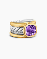 DY Mercer® Color Four Row Stone Ring in Sterling Silver with 18K Yellow Gold, Amethyst and Diamonds, 14mm