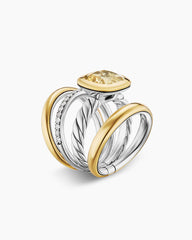 DY Mercer® Color Four Row Stone Ring in Sterling Silver with 18K Yellow Gold, Champagne Citrine and Diamonds, 14mm