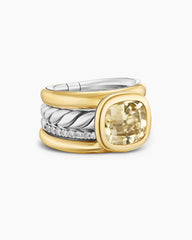 DY Mercer® Color Four Row Stone Ring in Sterling Silver with 18K Yellow Gold, Champagne Citrine and Diamonds, 14mm