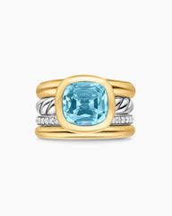 DY Mercer® Color Four Row Stone Ring in Sterling Silver with 18K Yellow Gold, Sky Blue Topaz and Diamonds, 14mm