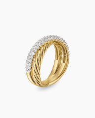 Crossover Two Row Ring in 18K Yellow Gold with Diamonds, 7.4mm