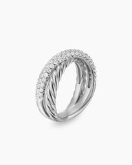 Crossover Two Row Ring in Sterling Silver with Diamonds, 7.4mm