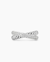 Crossover Two Row Ring in Sterling Silver with Diamonds, 7.4mm