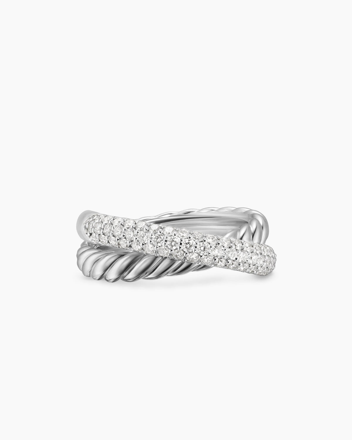 Crossover Two Row Ring in Sterling Silver with Diamonds, 7.4mm