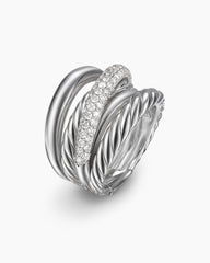 Crossover Five Row Ring in Sterling Silver with Diamonds, 17.5mm