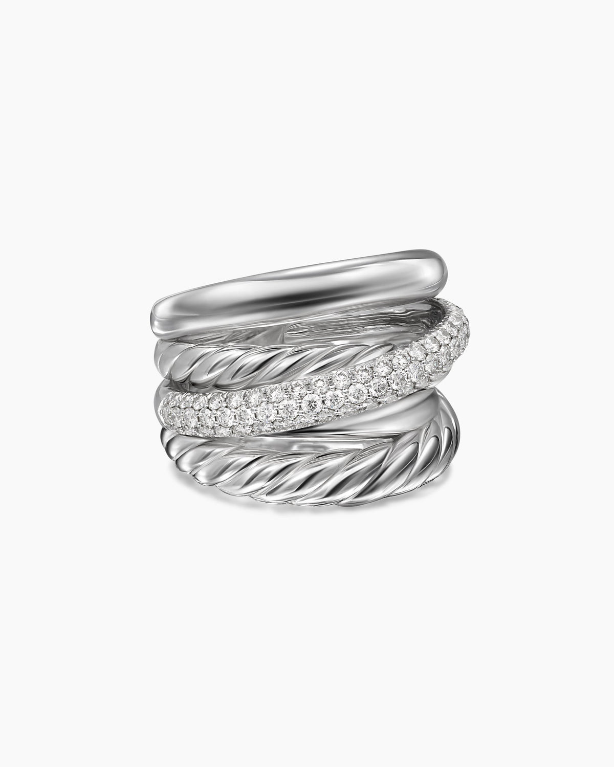Crossover Five Row Ring in Sterling Silver with Diamonds, 17.5mm