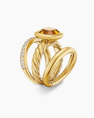 DY Mercer® Color Three Row Stone Ring in 18K Yellow Gold with Citrine and Diamonds, 12mm