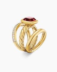 DY Mercer® Color Three Row Stone Ring in 18K Yellow Gold with Rhodolite Garnet and Diamonds, 12mm