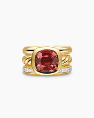 DY Mercer® Color Three Row Stone Ring in 18K Yellow Gold with Rhodolite Garnet and Diamonds, 12mm