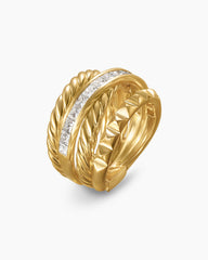 Crossover Trio Four Row Ring in 18K Yellow Gold with Diamonds, 15mm