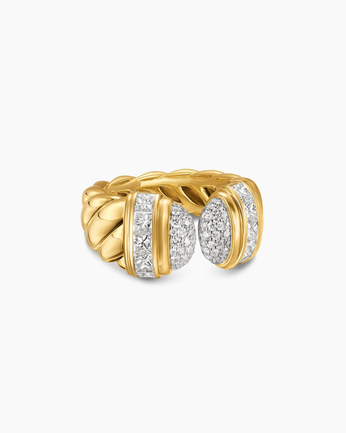 Sculpted Cable Open Cocktail Ring in 18K Yellow Gold with Diamonds, 12.4mm