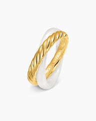 Crossover Two Row Rotating Ring in 18K Yellow Gold with White Ceramic, 7mm