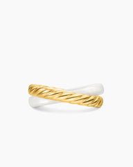 Crossover Two Row Rotating Ring in 18K Yellow Gold with White Ceramic, 7mm