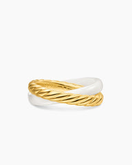 Crossover Two Row Rotating Ring in 18K Yellow Gold with White Ceramic, 7mm