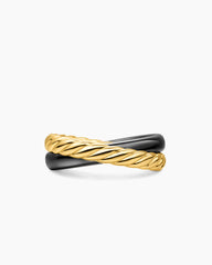Crossover Two Row Rotating Ring in 18K Yellow Gold with Black Ceramic, 7mm