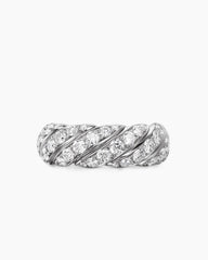 Sculpted Cable Flex Band Ring in 18K White Gold with Diamonds, 7.5mm