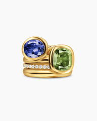 DY Mercer® Color Two Stone Cocktail Ring in 18K Yellow Gold with Green Tourmaline, Tanzanite and Diamonds, 17.7mm