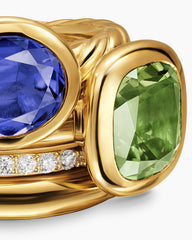 DY Mercer® Color Two Stone Cocktail Ring in 18K Yellow Gold with Green Tourmaline, Tanzanite and Diamonds, 17.7mm