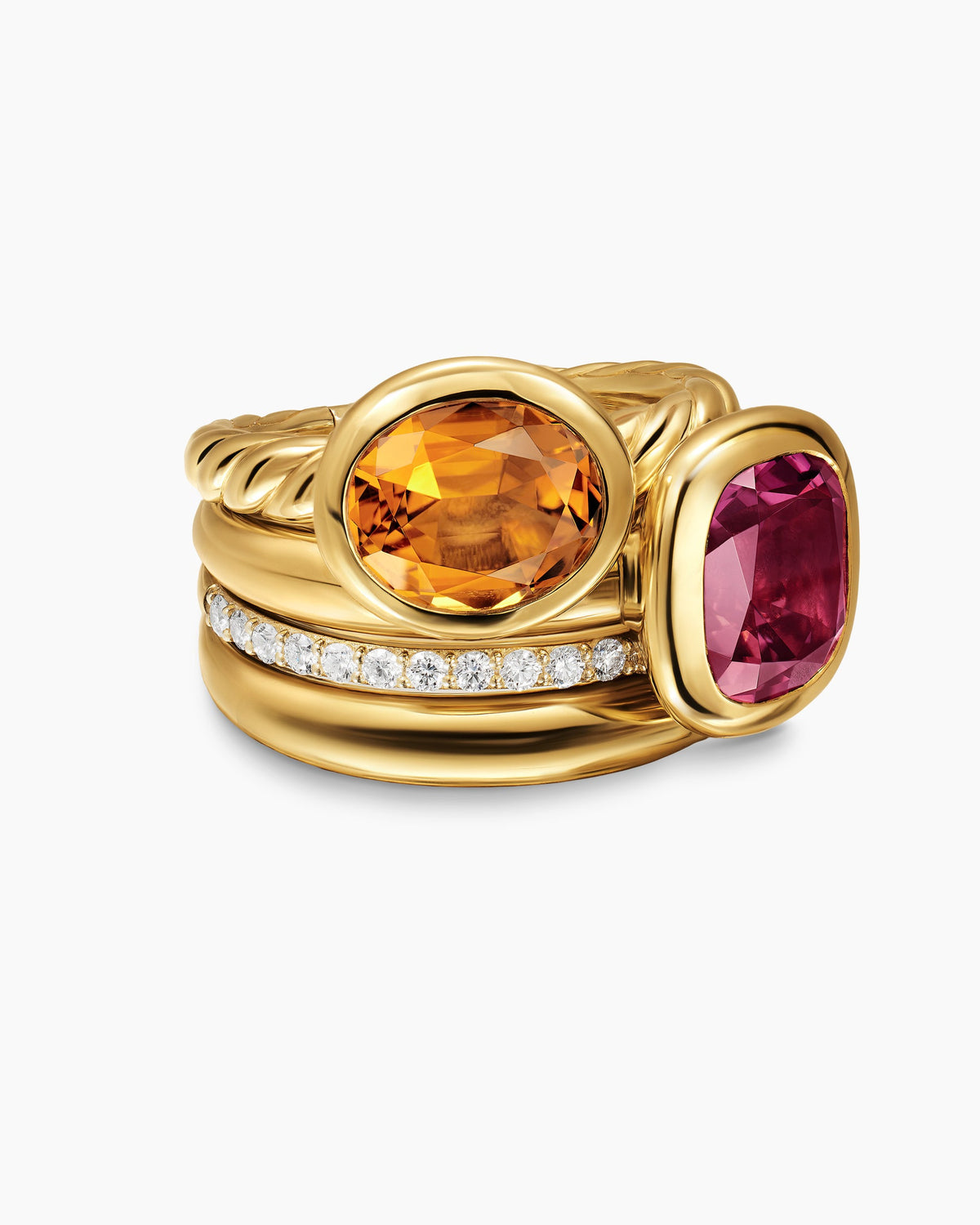 DY Mercer® Color Two Stone Cocktail Ring in 18K Yellow Gold with Madeira Citrine, Pink Tourmaline and Diamonds, 17.7mm
