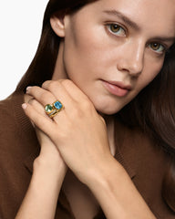 DY Mercer® Color Two Stone Cocktail Ring in 18K Yellow Gold with Prasiolite, Sky Blue Topaz and Diamonds, 17.7mm