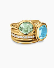 DY Mercer® Color Two Stone Cocktail Ring in 18K Yellow Gold with Prasiolite, Sky Blue Topaz and Diamonds, 17.7mm