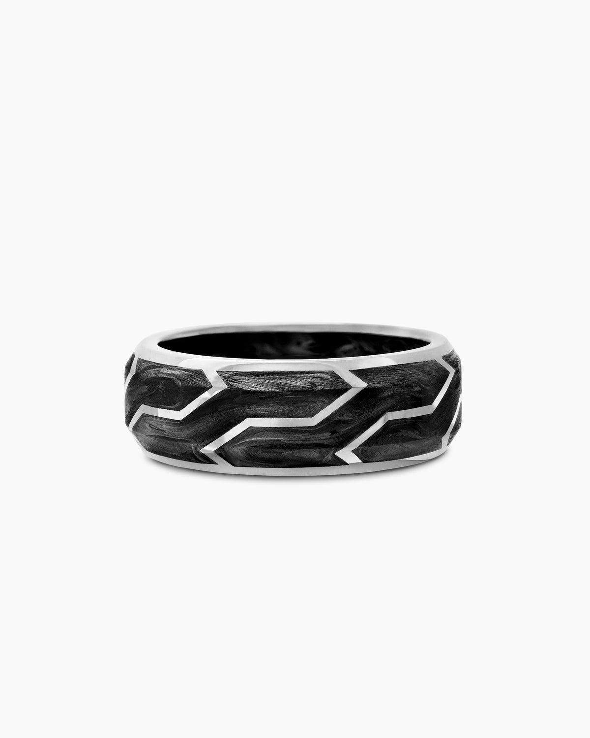 Forged Carbon Band Ring in 18K White Gold, 8.5mm