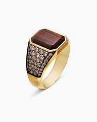 Streamline® Signet Ring in 18K Yellow Gold with Gold Sheen Sapphire and Cognac Diamonds, 17mm