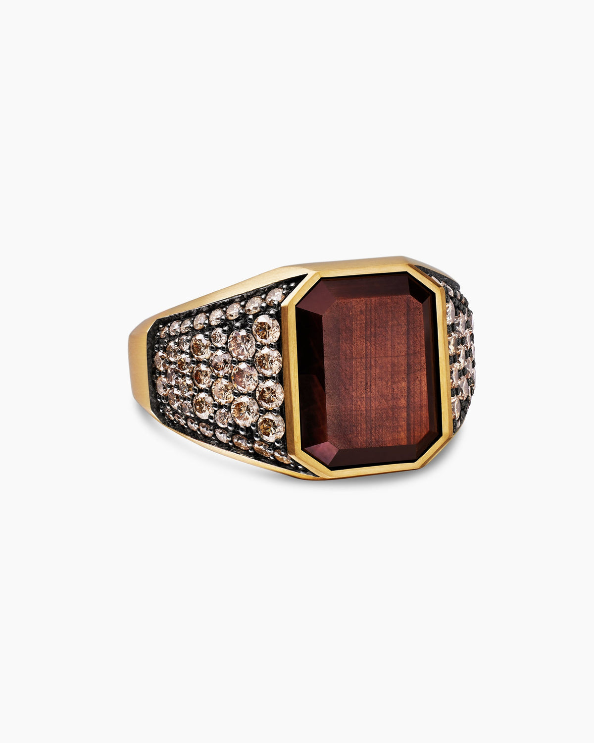 Streamline® Signet Ring in 18K Yellow Gold with Gold Sheen Sapphire and Cognac Diamonds, 17mm