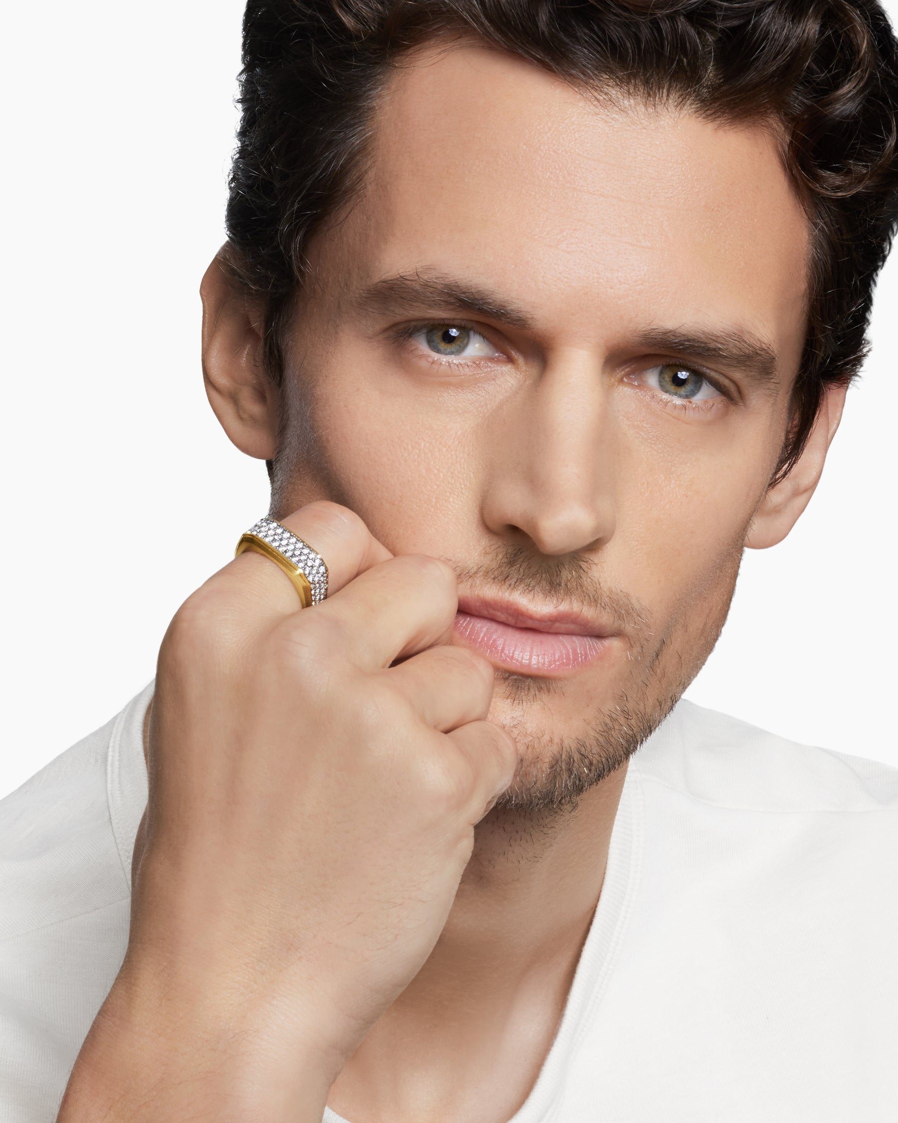 Streamline® Signet Ring in 18K Yellow Gold with Diamonds, 10mm