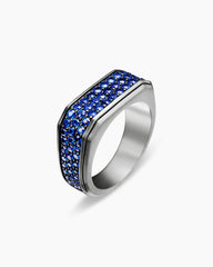 Streamline® Signet Ring in Sterling Silver with Blue Sapphires, 10mm
