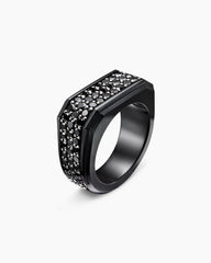 Streamline® Signet Ring in Black Titanium with Black Diamonds, 10mm