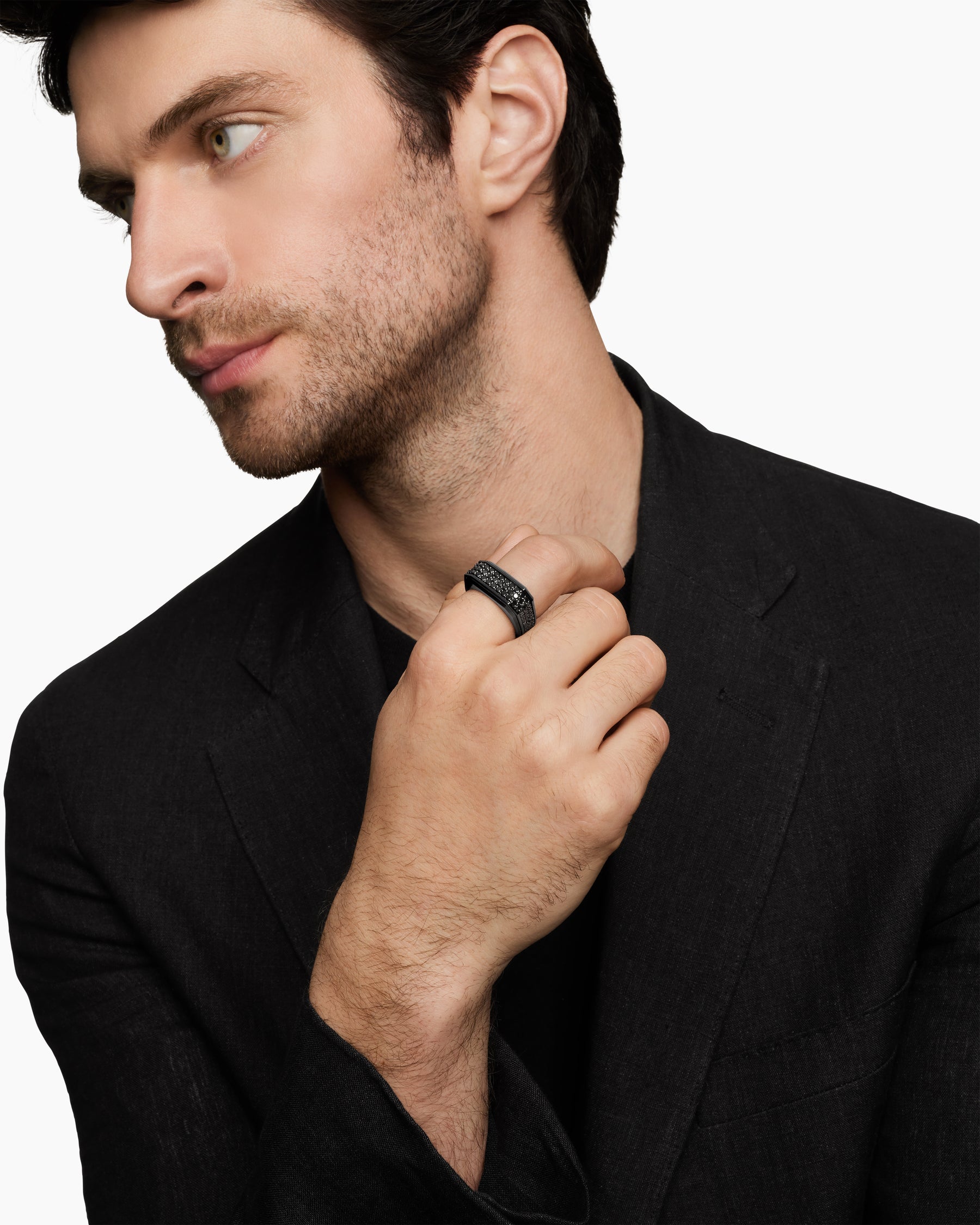 Streamline® Signet Ring in Black Titanium with Black Diamonds, 10mm