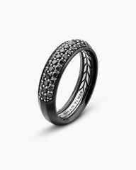 Beveled Band Ring in Black Titanium with Half Pavé Black Diamonds, 6mm