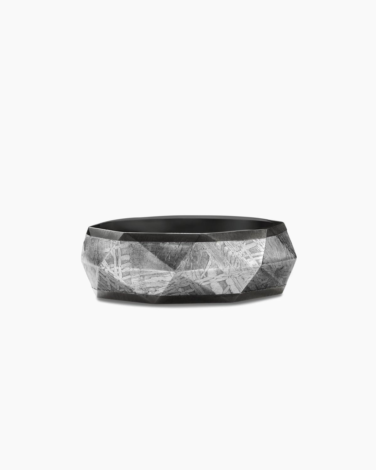 Torqued Faceted Band Ring in Black Titanium with Meteorite, 8.5mm