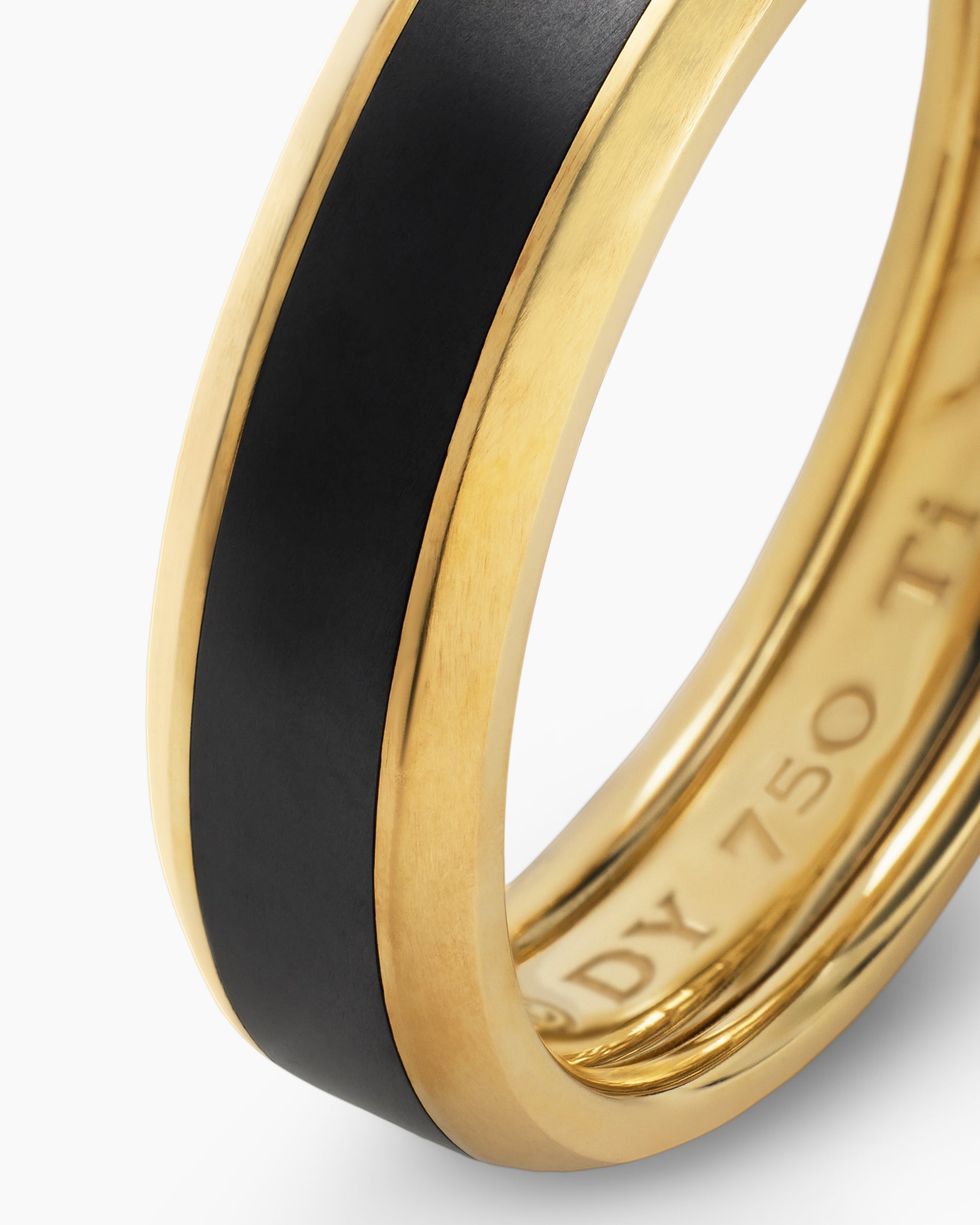 Beveled Band Ring in 18K Yellow Gold with Black Titanium, 6mm