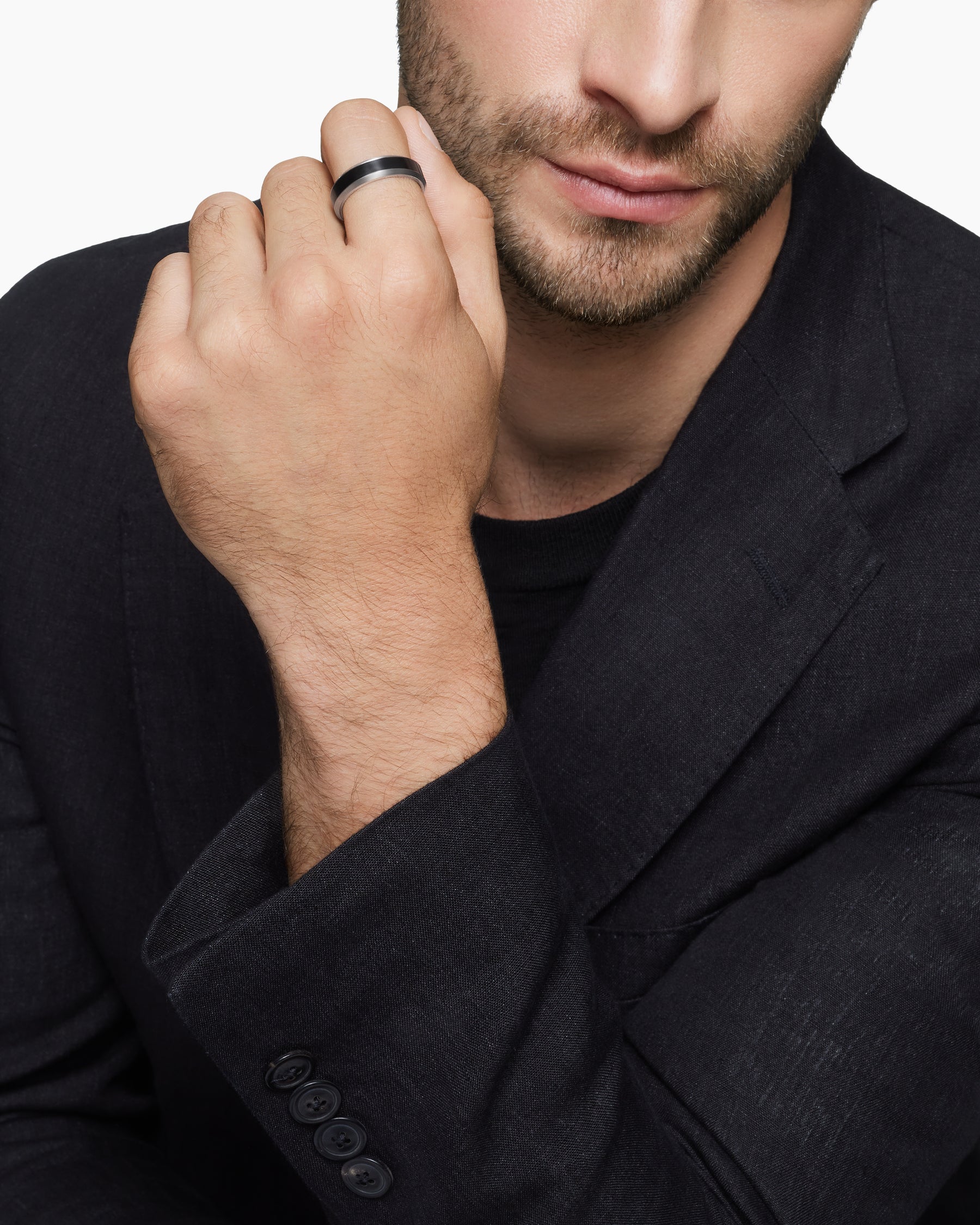 Beveled Band Ring in Grey Titanium with Black Titanium, 6mm