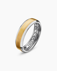 Beveled Band Ring in 18K White and Yellow Gold, 6mm