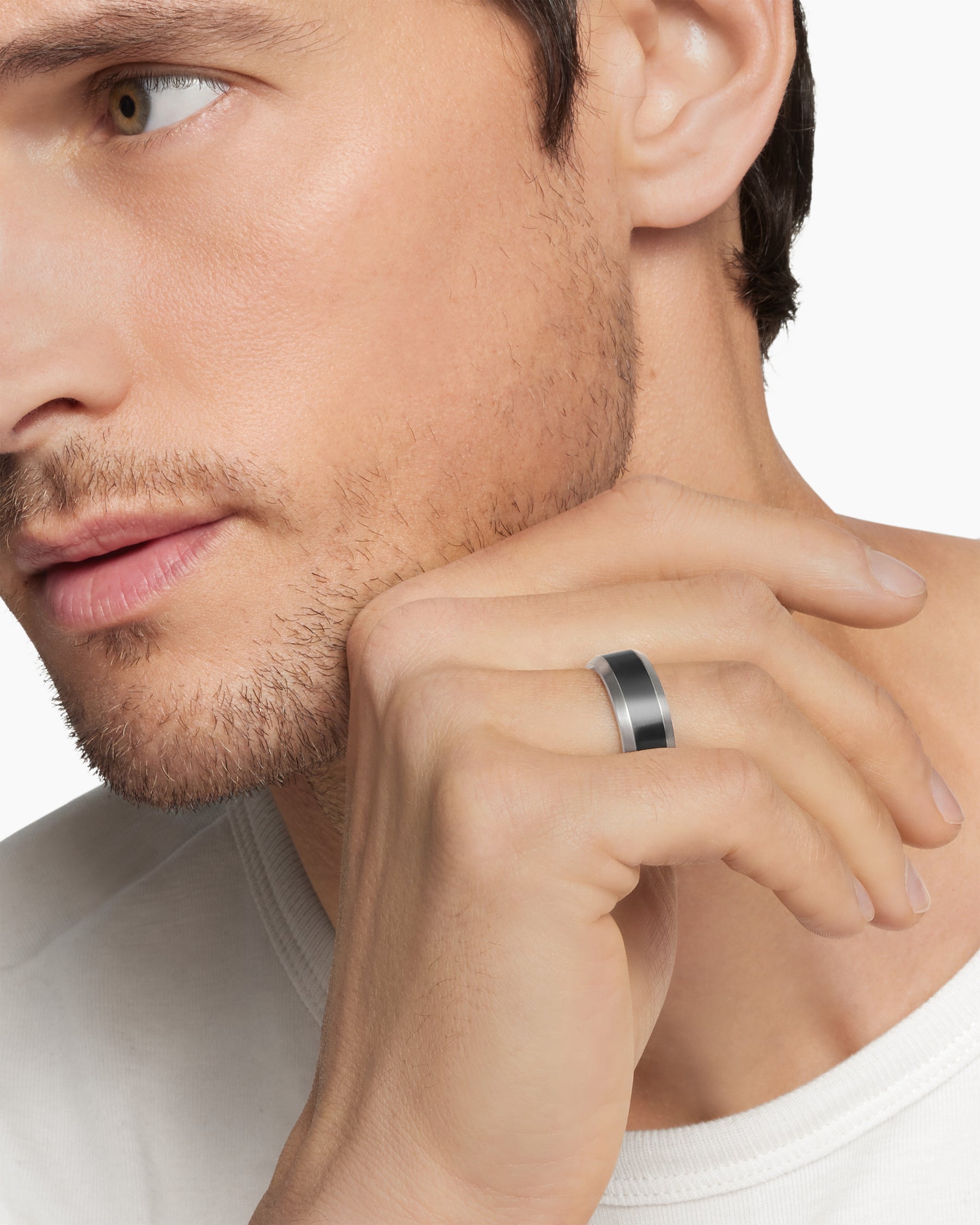 Beveled Band Ring in Grey Titanium with Black Titanium, 8.5mm