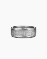 Beveled Band Ring in Grey Titanium with Meteorite, 8.5mm