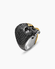 Waves Skull Ring in Sterling Silver with 18K Yellow Gold and Diamonds, 26mm