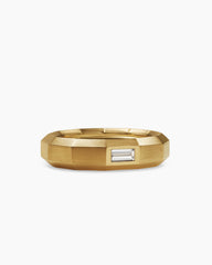 Faceted Band Ring in 18K Yellow Gold with Center Diamond, 6mm