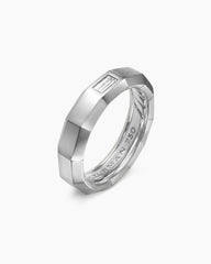 Faceted Band Ring in 18K White Gold with Center Diamond, 6mm